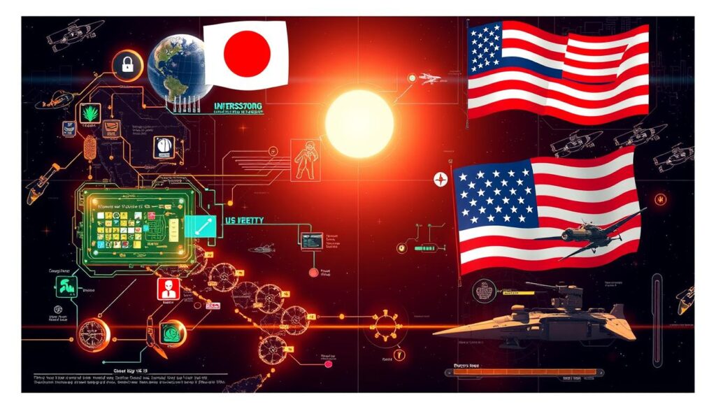 Ilustrasi visi masa depan kerja sama Jepang-AS dalam teknologi dan keamanan yang mencerminkan evolusi Politik Jepang-AS Ilustrasi visi masa depan kerja sama Jepang-AS dalam teknologi dan keamanan yang mencerminkan evolusi Politik Jepang-AS